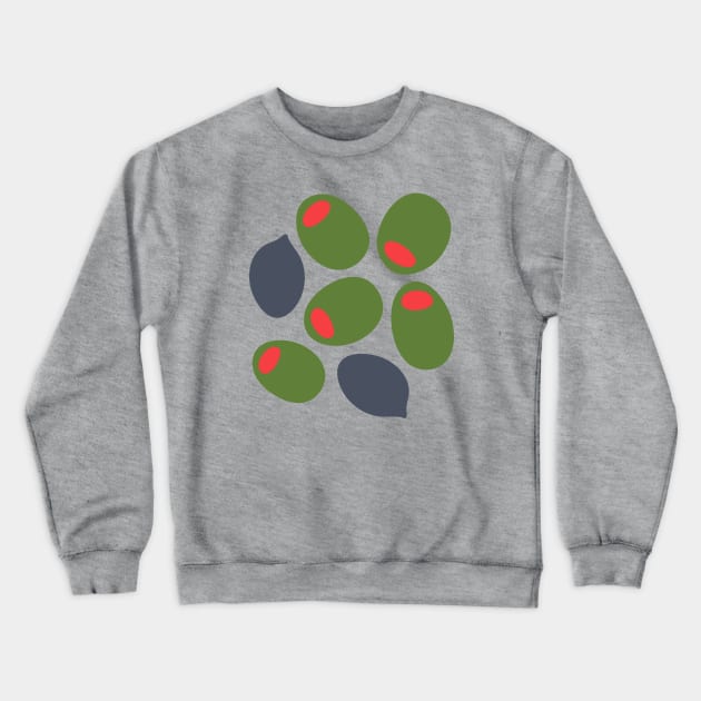 BIG BLACK AND GREEN OLIVES Fun Kitchen Charcuterie Greek Food - UnBlink Studio by Jackie Tahara Crewneck Sweatshirt by UnBlink Studio by Jackie Tahara